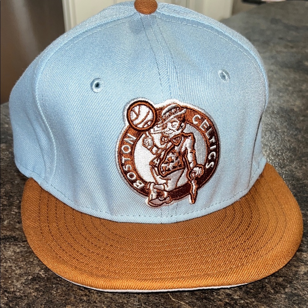 Boston Celtics and Light Blue and Brown Snapback Hat